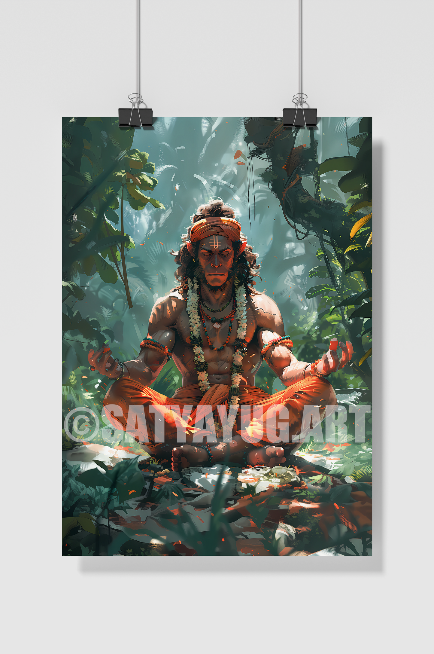 The Meditating Hanuman Poster | 'ध्यानस्थ हनुमान' | Portrait - 1 x 1.5 ft (Glossy)