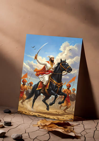 The Chhatrapati Shivaji Maharaj Poster | 'जय भवानी, जय शिवाजी' | Battle Charge Form - 1 x 1.5 ft (Glossy)