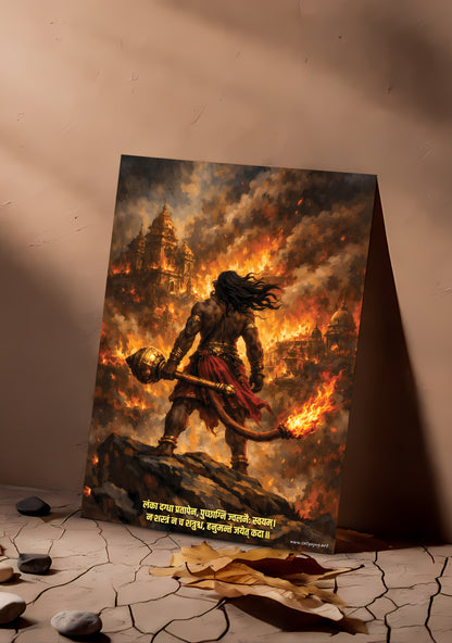 The Lanka Dahan Hanuman Poster | 'अधर्म का दहन' | Burning Lanka Form - 1 x 1.5 ft (Glossy)