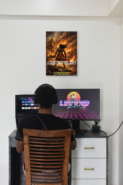 The Lanka Dahan Hanuman Poster | 'अधर्म का दहन' | Burning Lanka Form - 1 x 1.5 ft (Glossy)