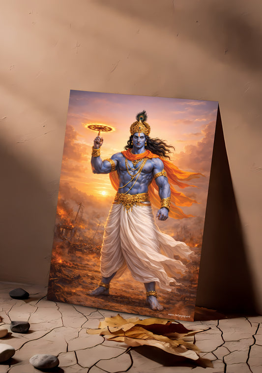 The Krishna Poster | 'धर्मसंस्थापनार्थाय सम्भवामि युगे युगे' | War Form - 1 x 1.5 ft (Glossy)